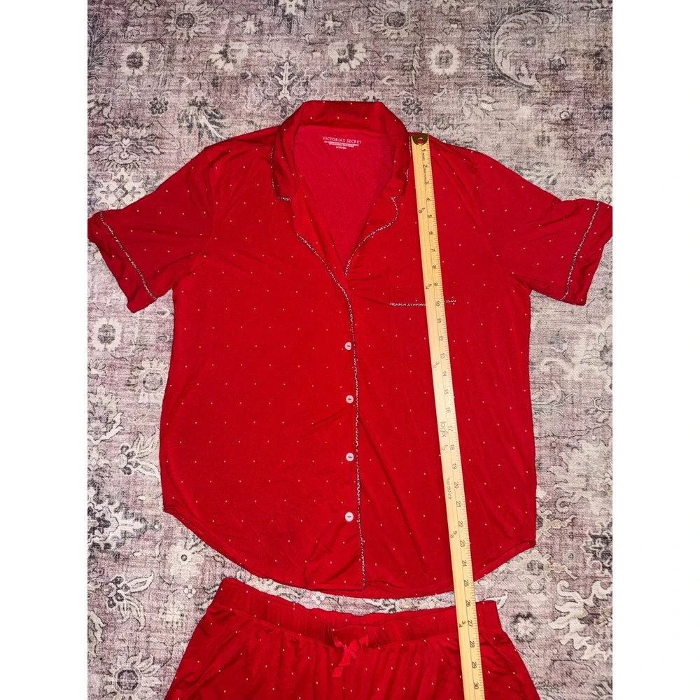 Victoria's Secret Red Polka‎ Dot Leopard Trim Modal Pajama Set Shorts Top Medium